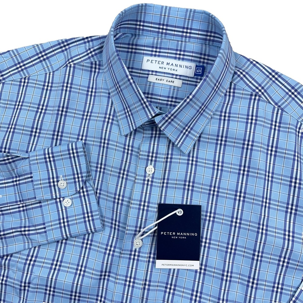 Peter Manning Shirt Men Size 4X Blue Plaid Button Up Everyday Standard Fit Dress